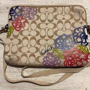 Coach Beige Crossbody Bag with Floral Accents